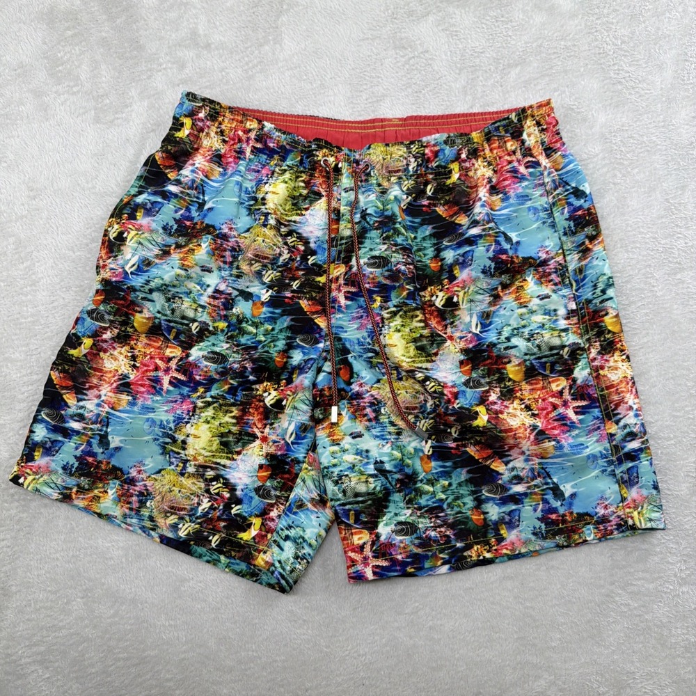 Bugatchi Swim Trunks Mens Medium Colorful Aquatic Vibrant Coral Reef Designer
